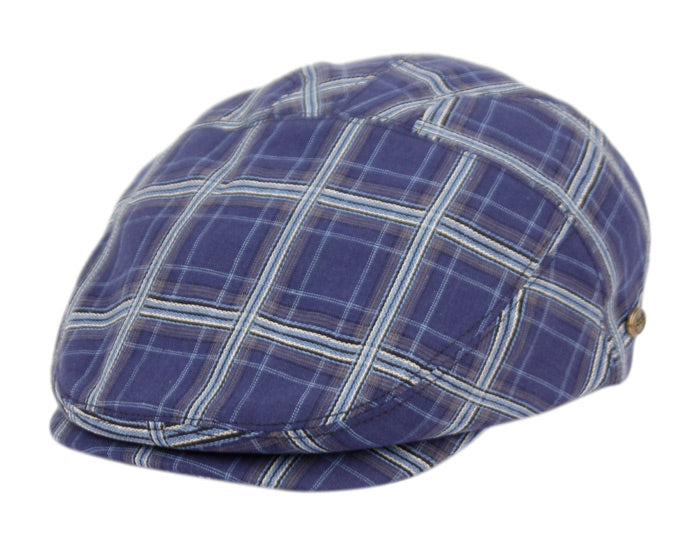 Cotton Slim Fit Six Panel Plaid Ivy Cap - Navy Blue
