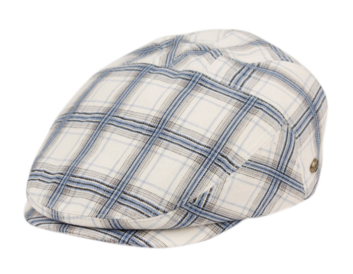 Cotton Slim Fit Six Panel Plaid Ivy Cap - White