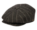 Herringbone Wool Blend Stripe Newsboy Cap - Black